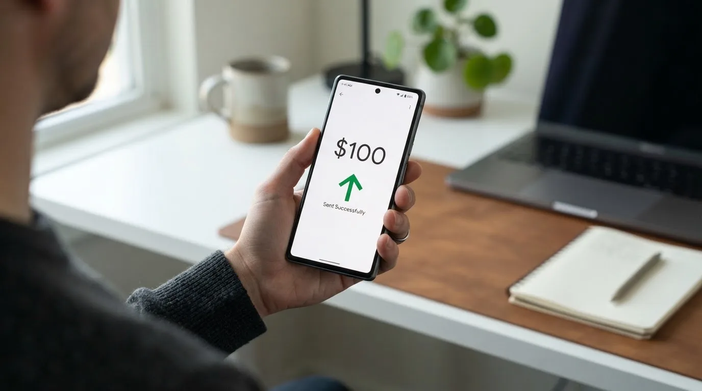 A phone showing a stablecoin transfer screen