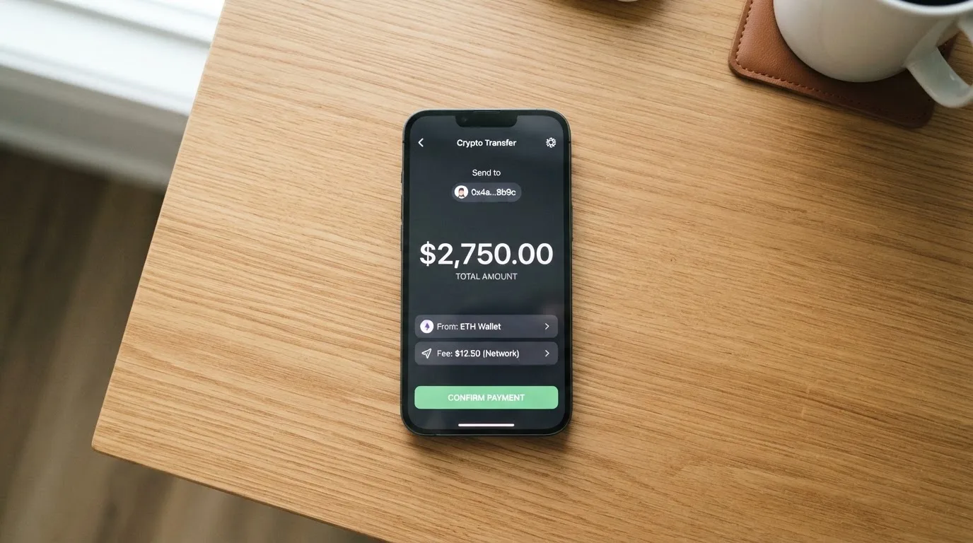 A phone showing a stablecoin transfer screen