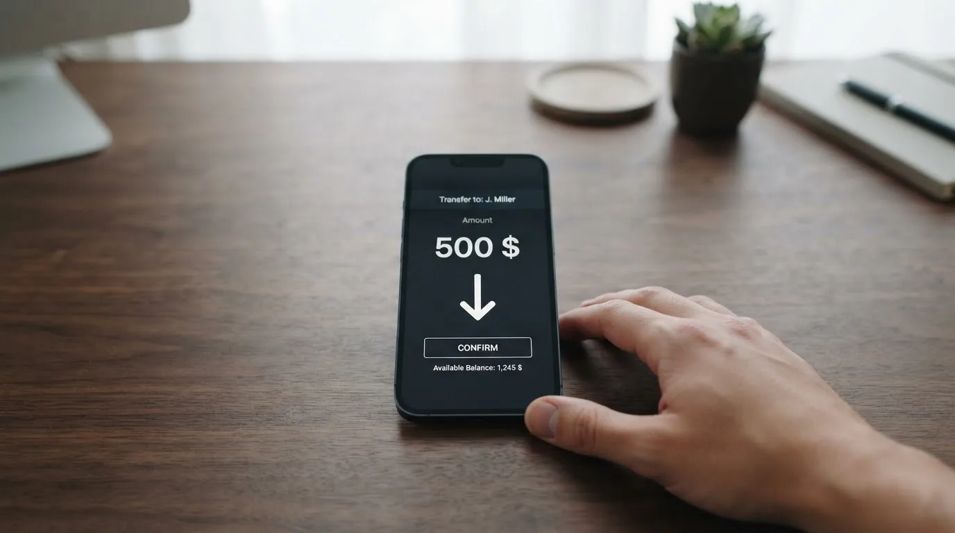 A phone showing a stablecoin transfer screen
