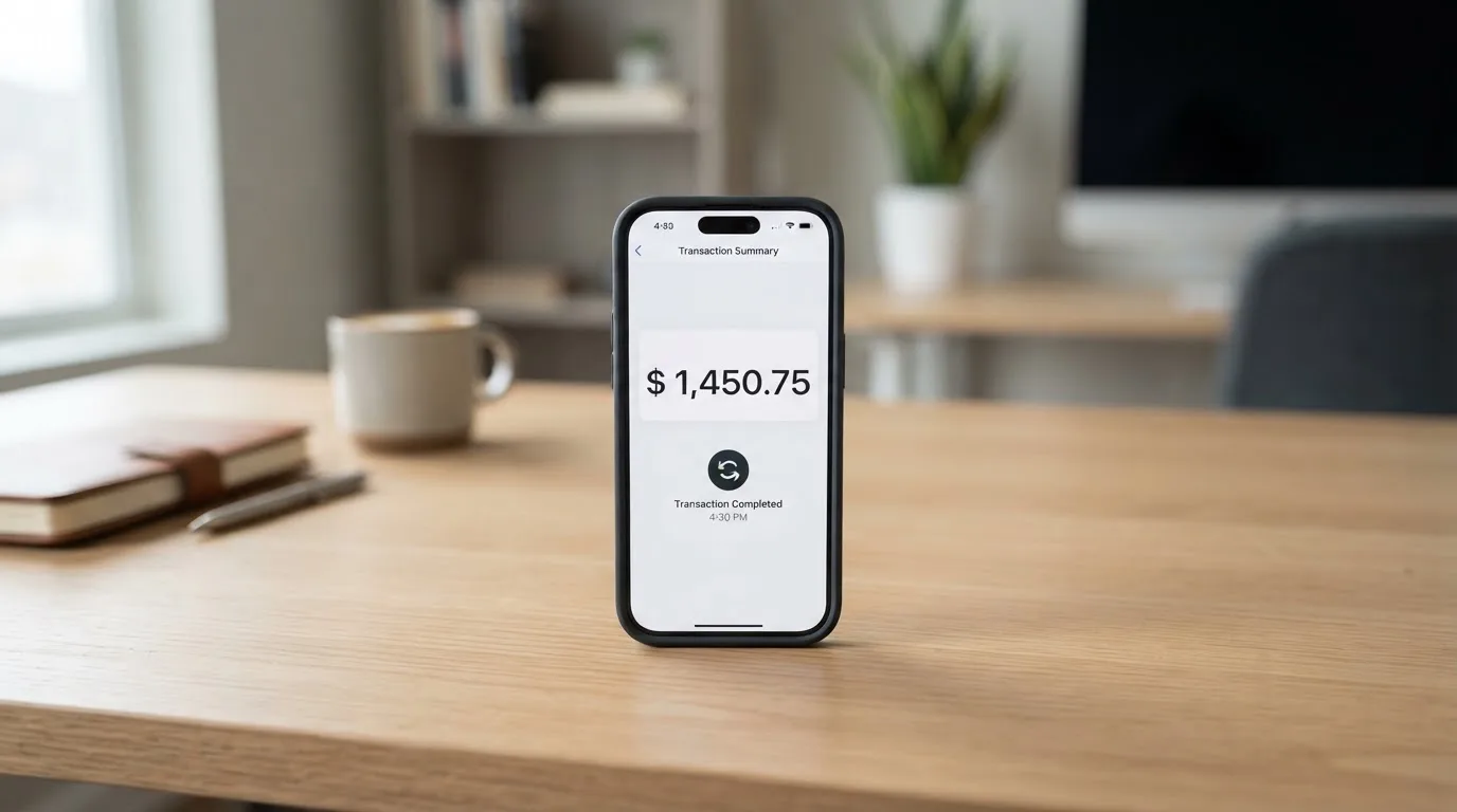 A phone showing a stablecoin transfer screen
