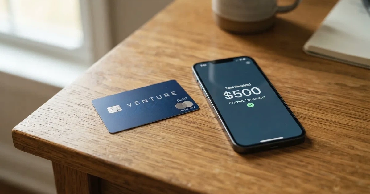 A payment card next to a phone with a crypto wallet app open