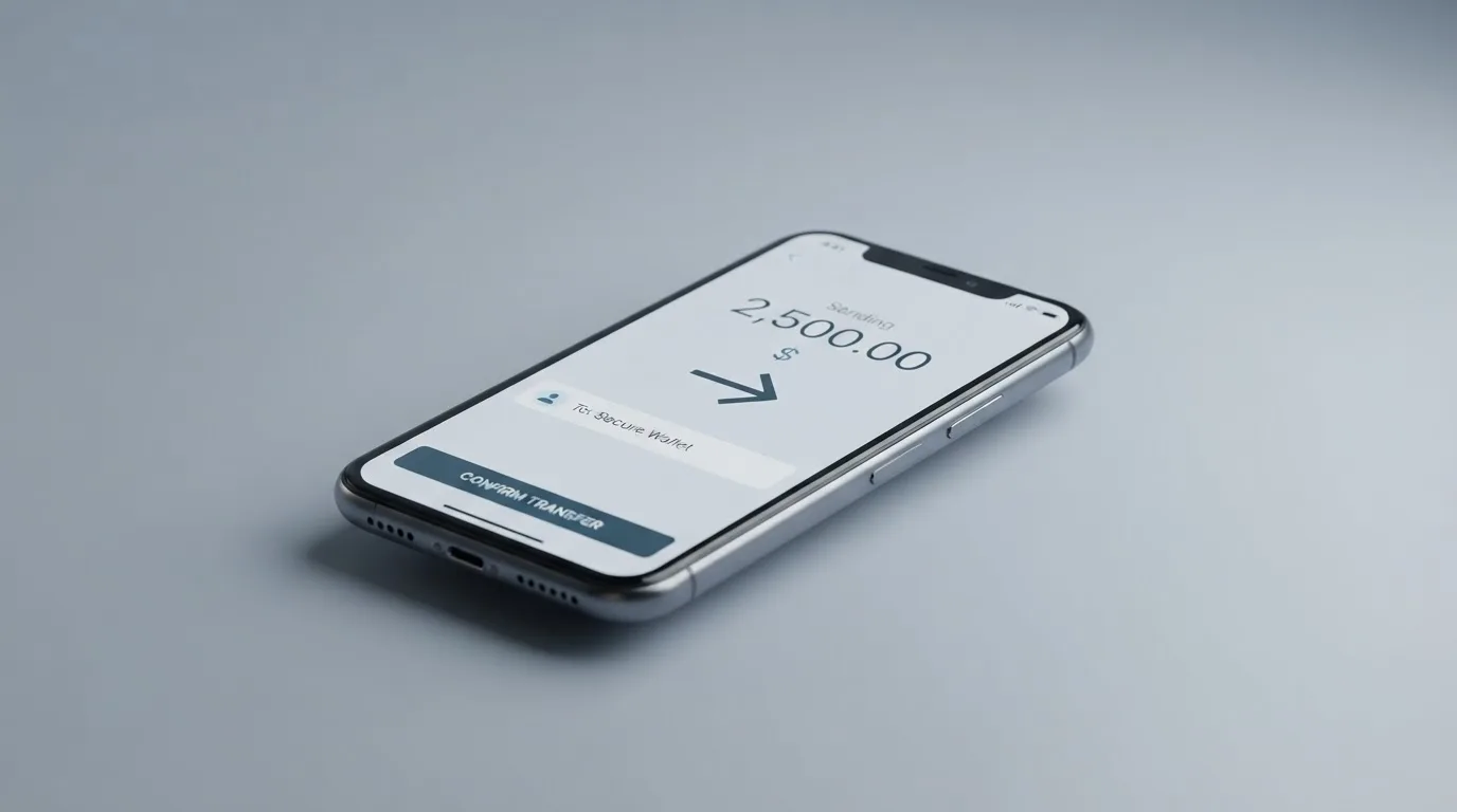 A phone showing a stablecoin transfer screen