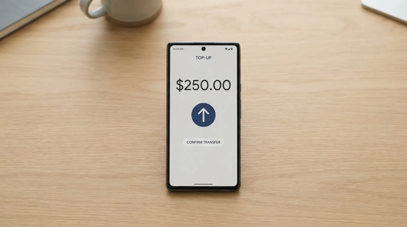 A phone showing a stablecoin transfer screen