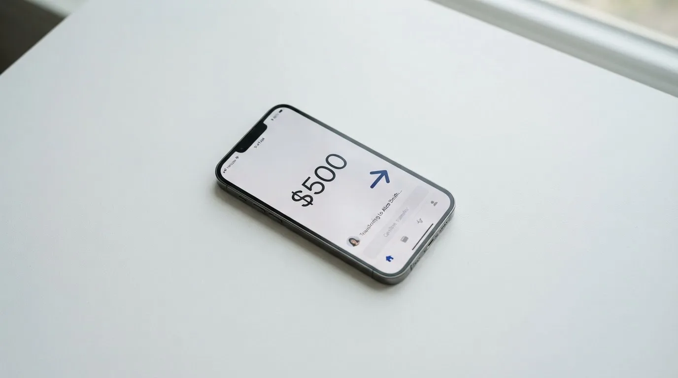 A phone showing a stablecoin transfer screen