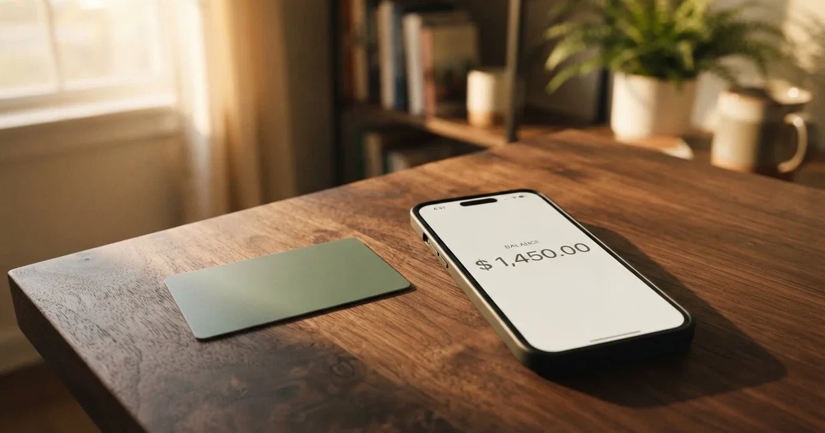 A payment card next to a phone with a crypto wallet app open