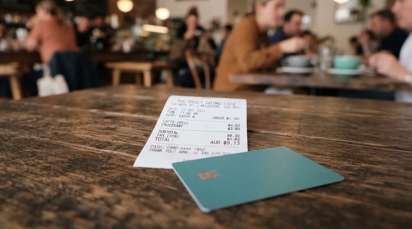 A receipt and a card on a café table
