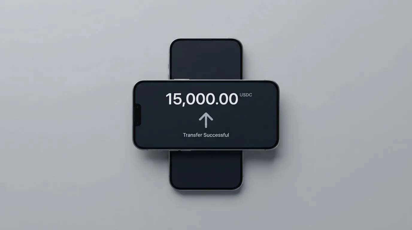 A phone showing a stablecoin transfer screen