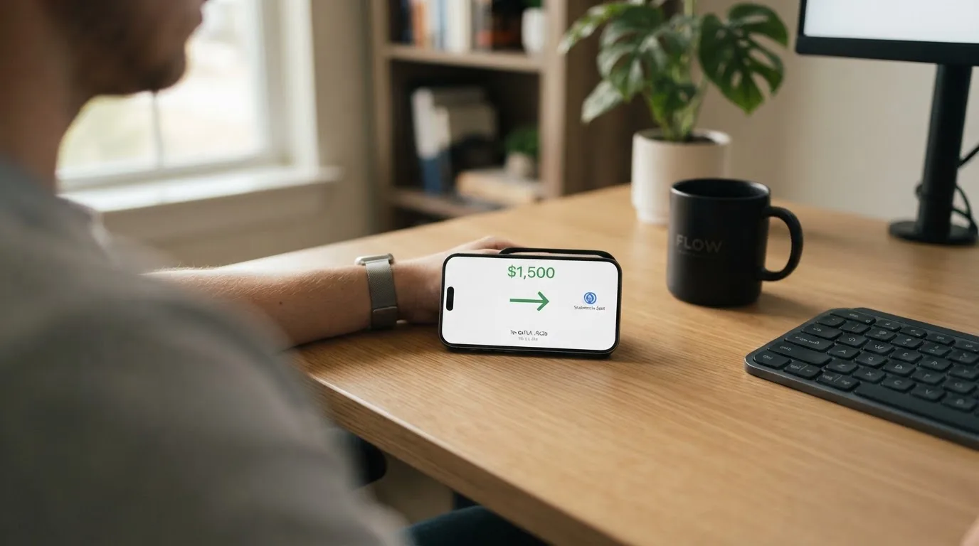 A phone showing a stablecoin transfer screen