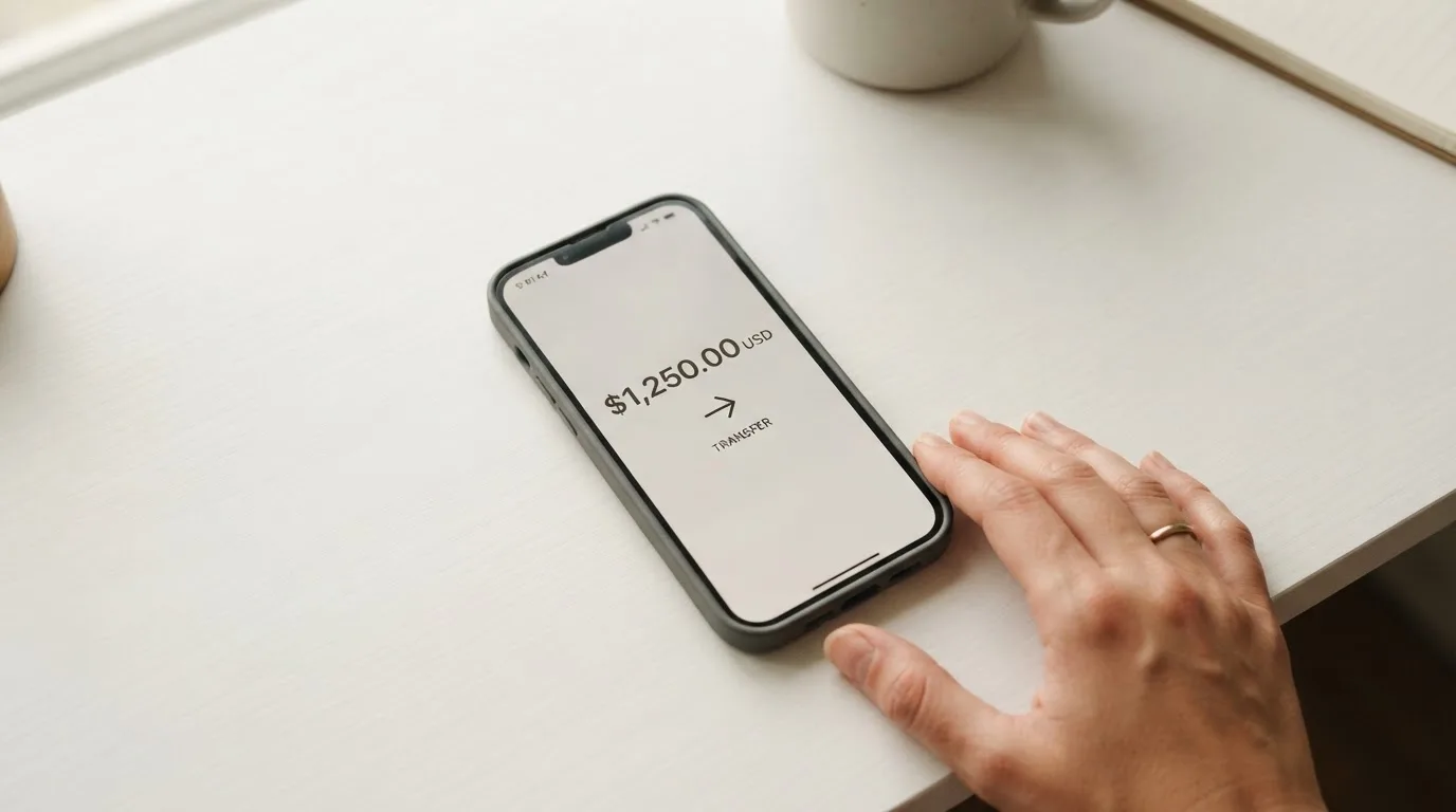 A phone showing a stablecoin transfer screen