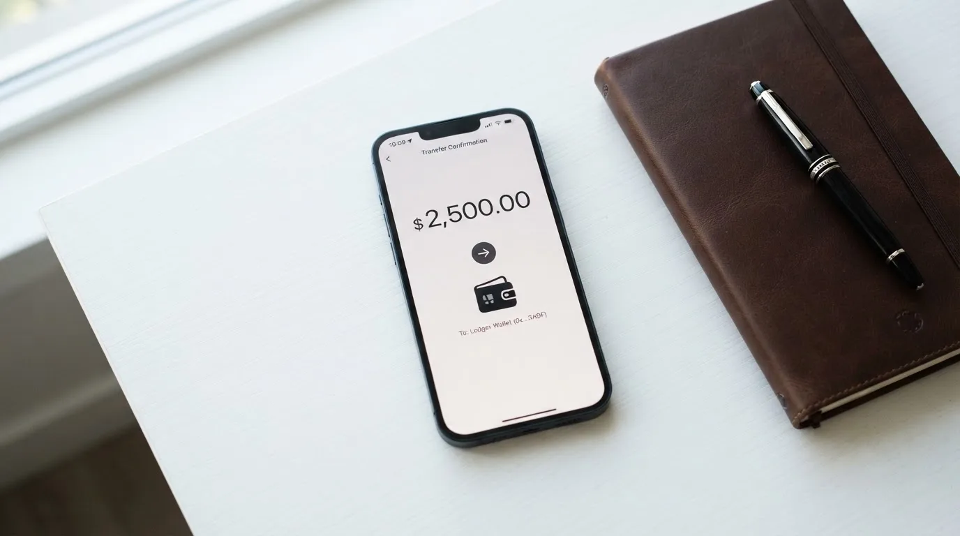 A phone showing a stablecoin transfer screen