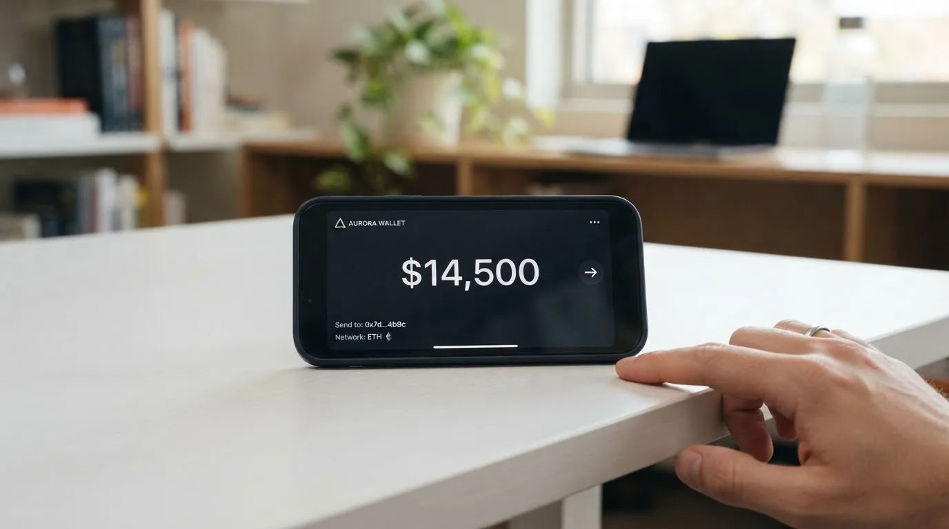 A phone showing a stablecoin transfer screen