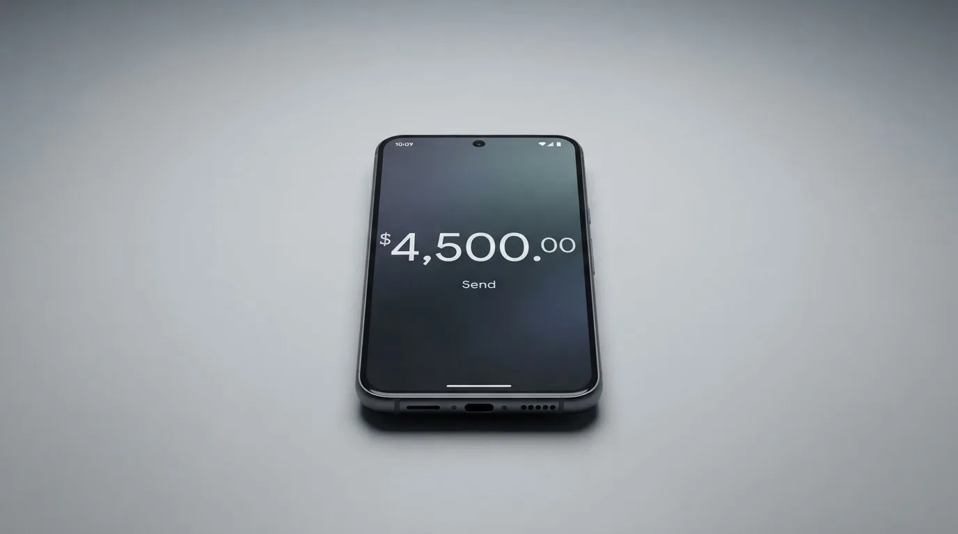 A phone showing a stablecoin transfer screen