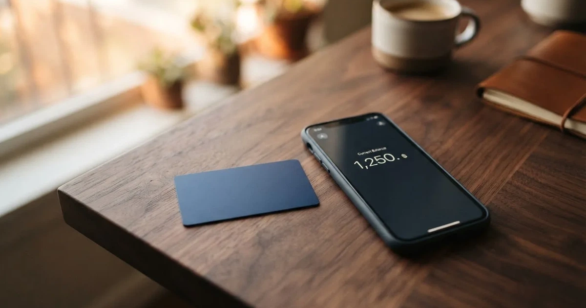 A payment card next to a phone with a crypto wallet app open