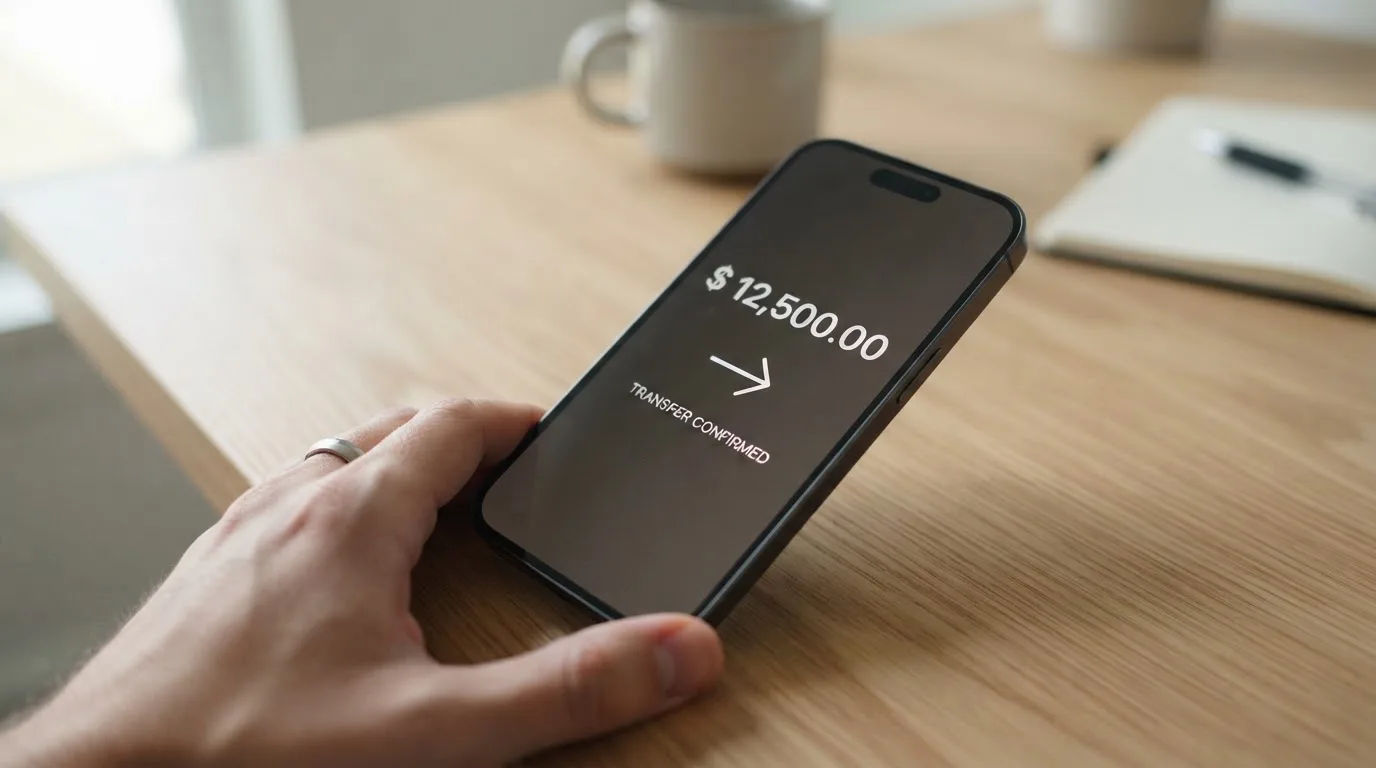 A phone showing a stablecoin transfer screen