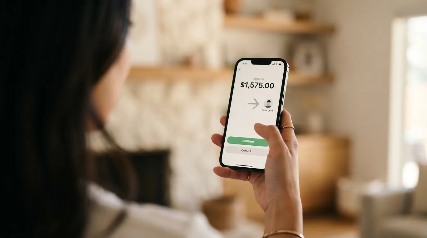 A phone showing a stablecoin transfer screen
