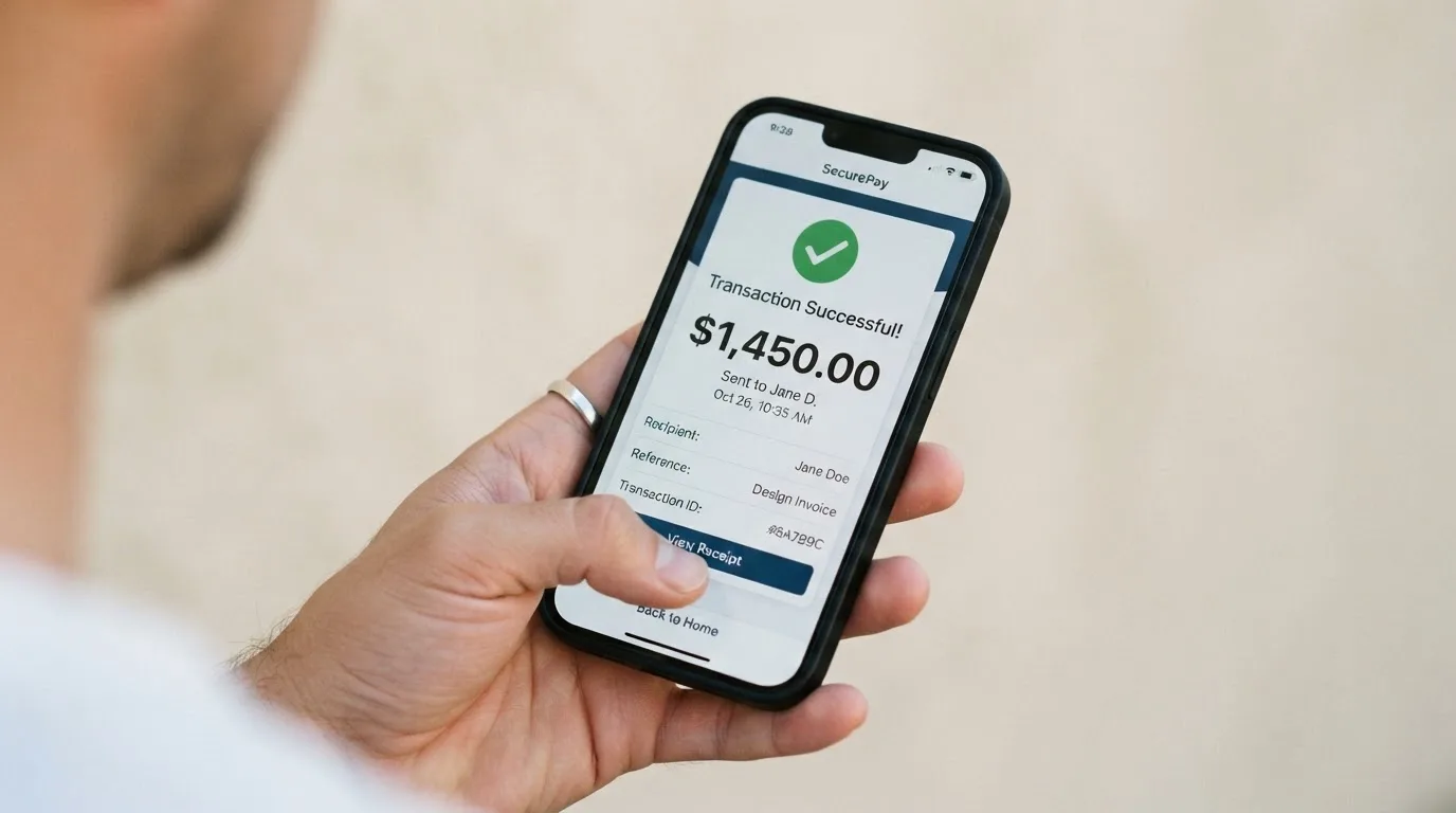 A phone showing a stablecoin transfer screen