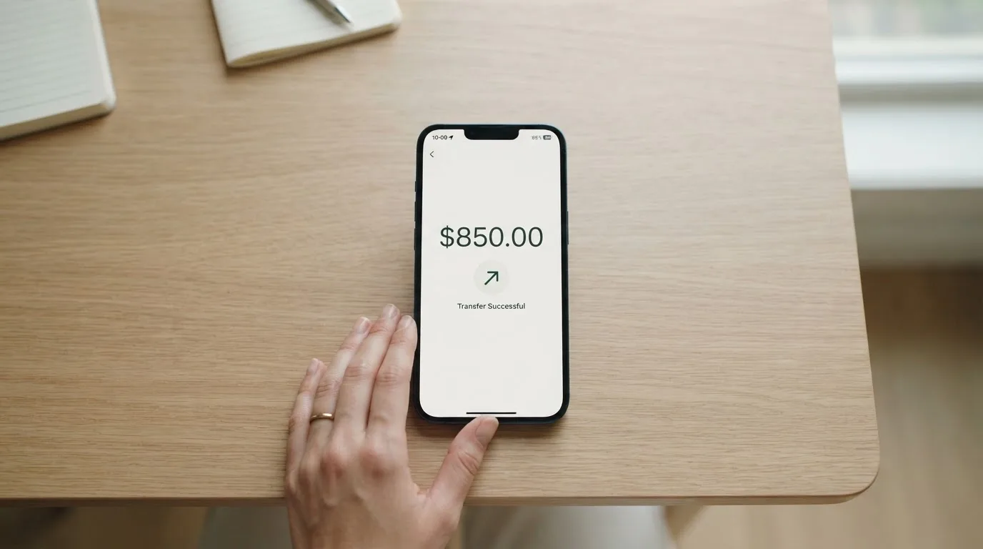 A phone showing a stablecoin transfer screen