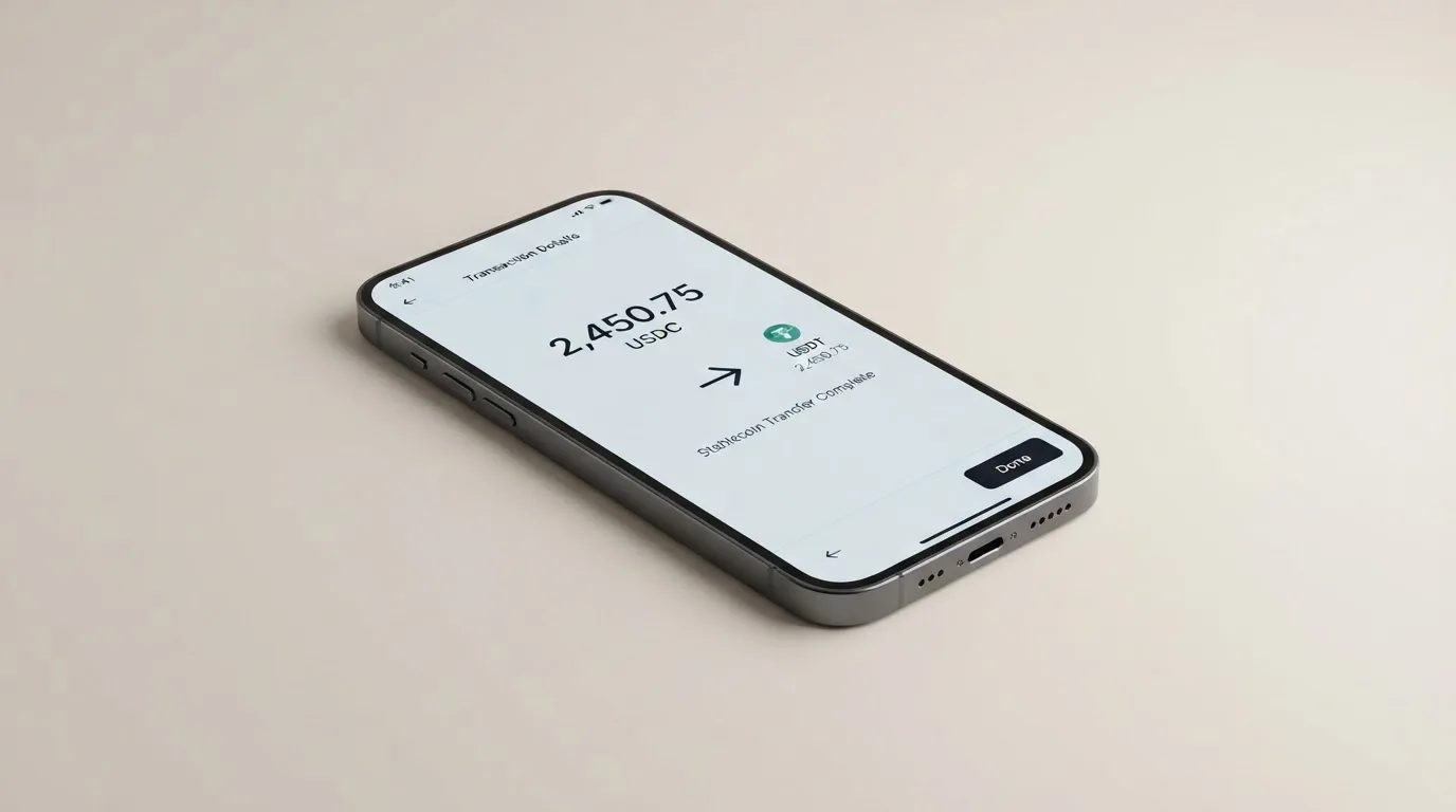 A phone showing a stablecoin transfer screen
