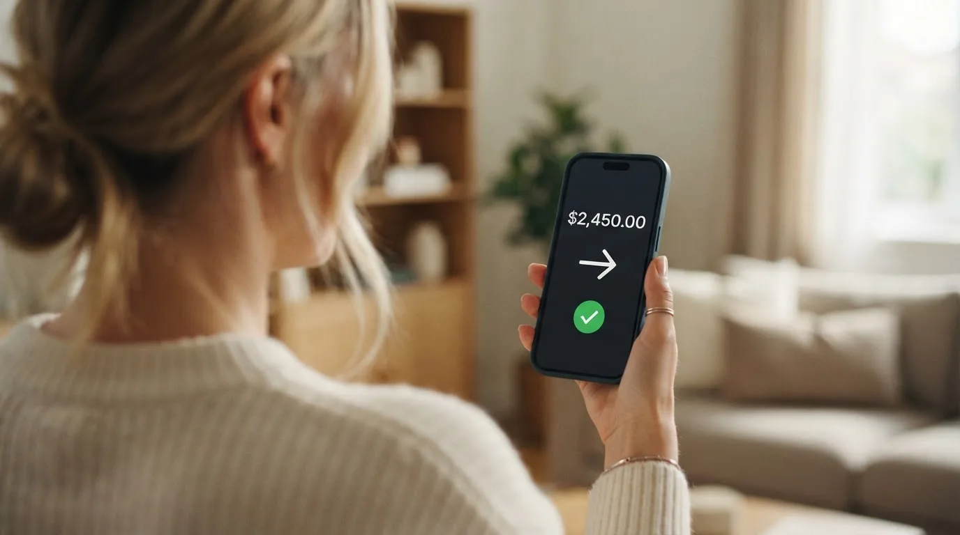 A phone showing a stablecoin transfer screen