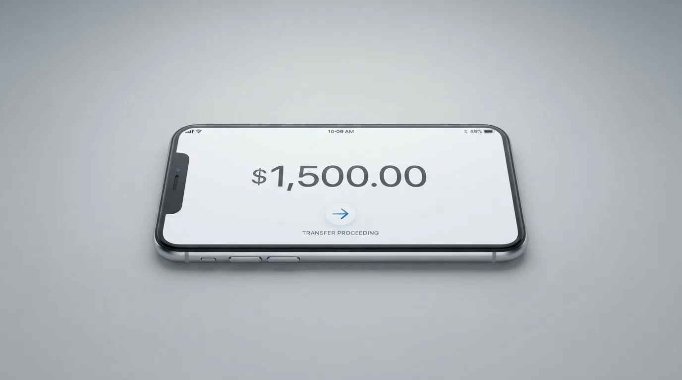 A phone showing a stablecoin transfer screen