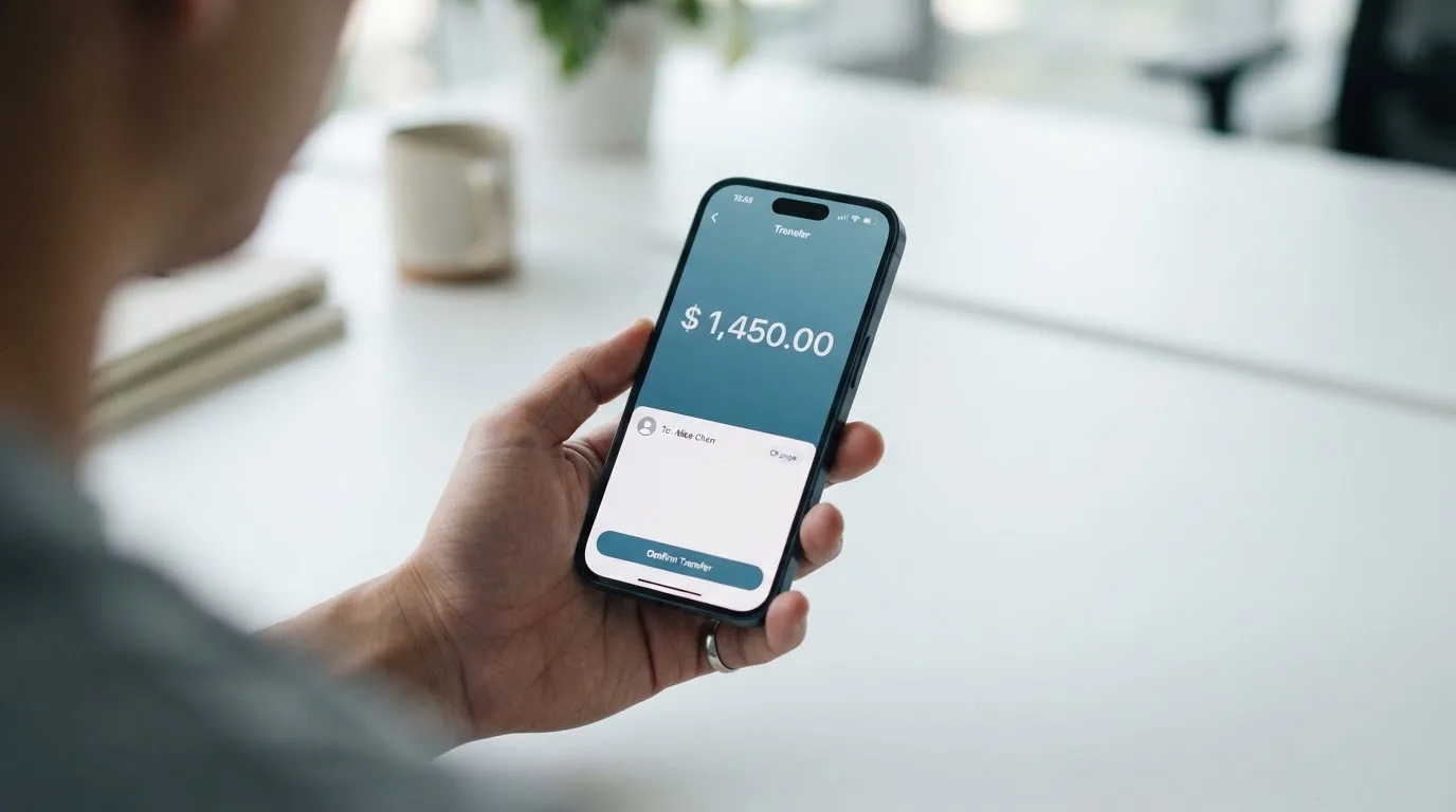 A phone showing a stablecoin transfer screen