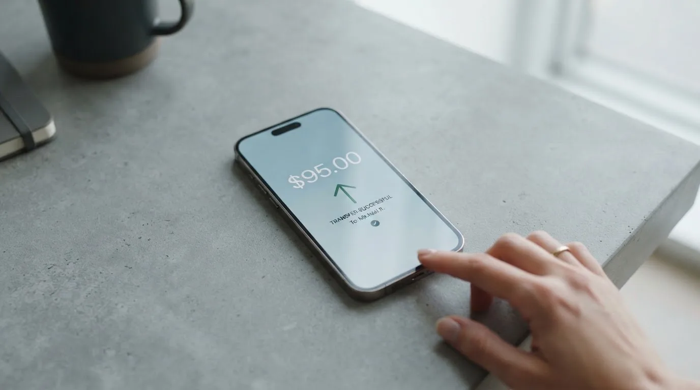 A phone showing a stablecoin transfer screen