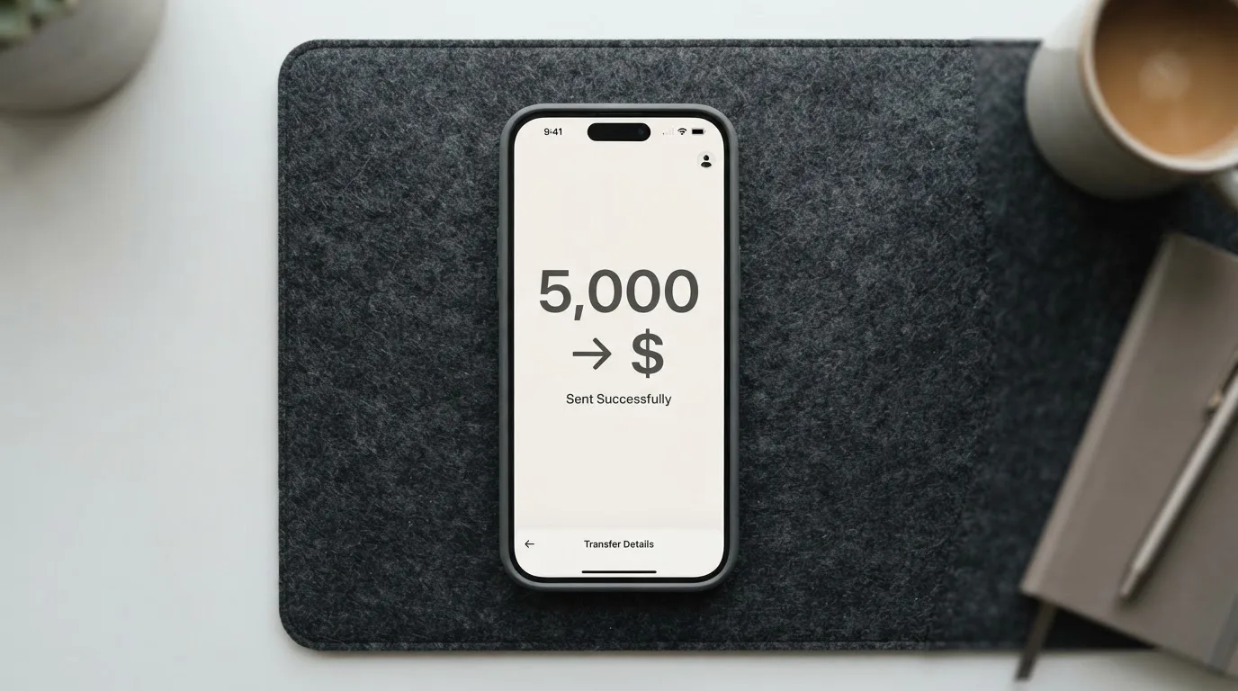 A phone showing a stablecoin transfer screen