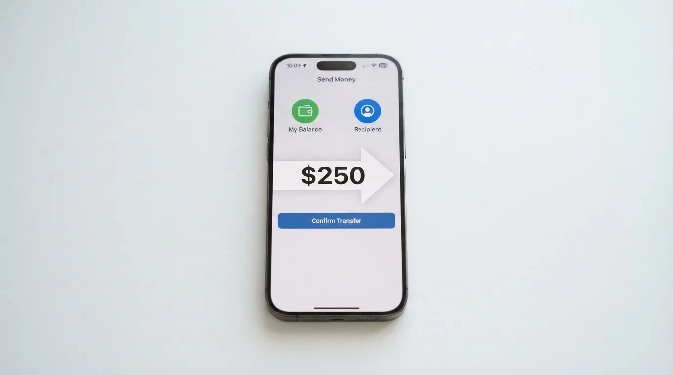 A phone showing a stablecoin transfer screen