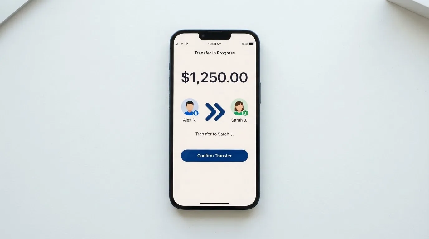 A phone showing a stablecoin transfer screen