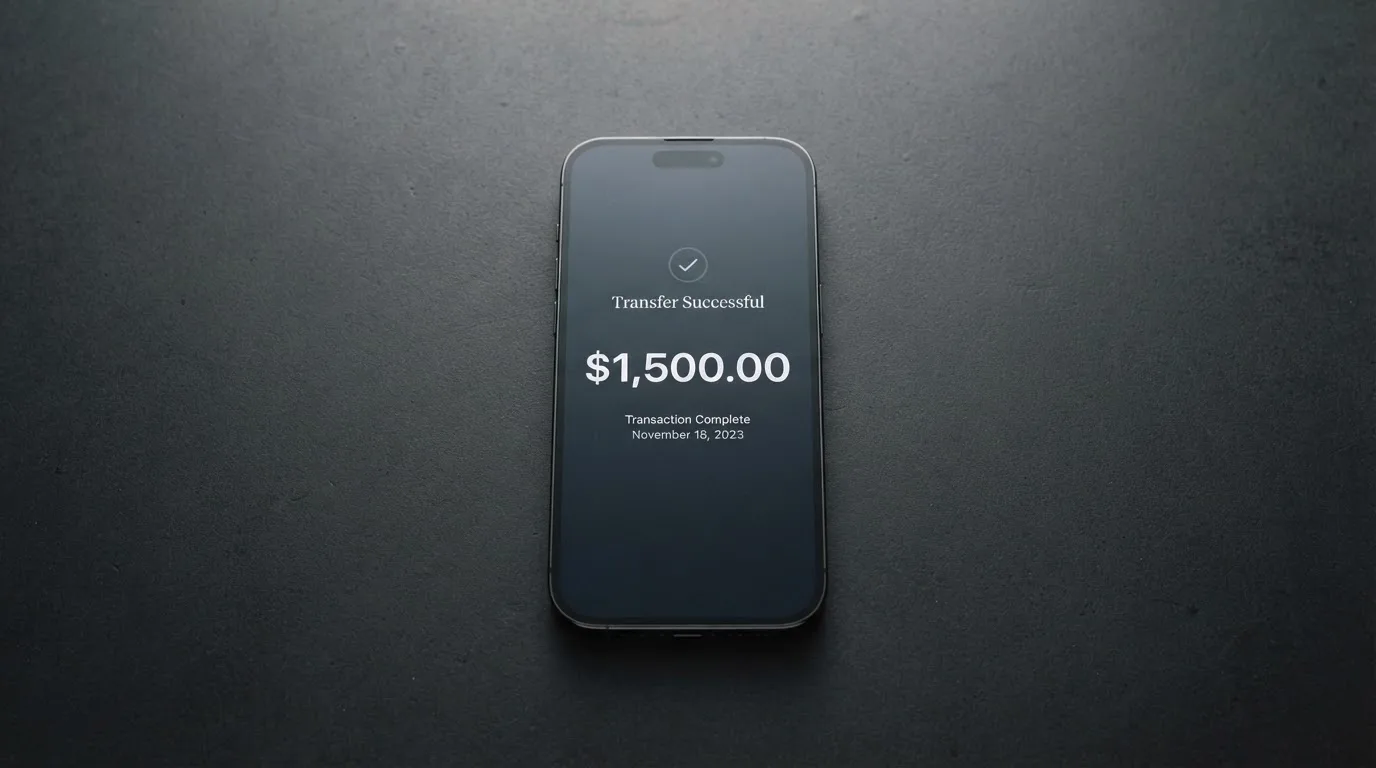 A phone showing a stablecoin transfer screen