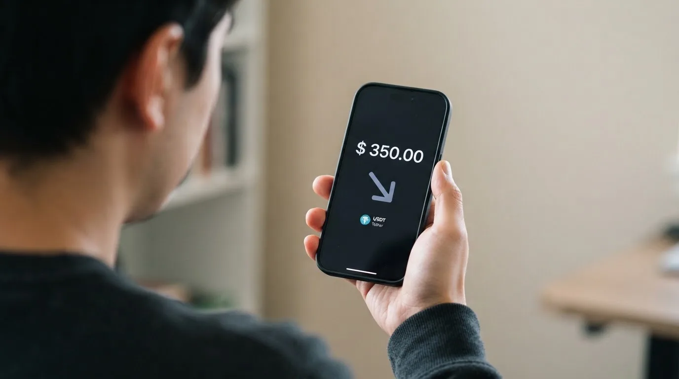 A phone showing a stablecoin transfer screen
