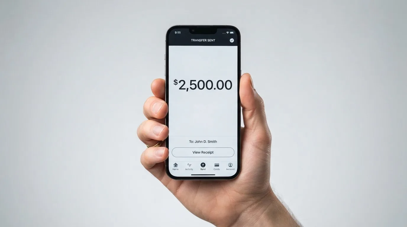 A phone showing a stablecoin transfer screen