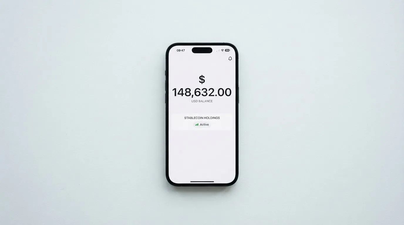 A phone showing a stablecoin transfer screen