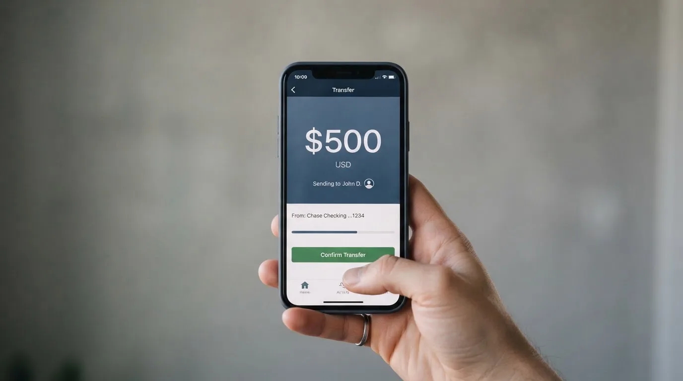 A phone showing a stablecoin transfer screen