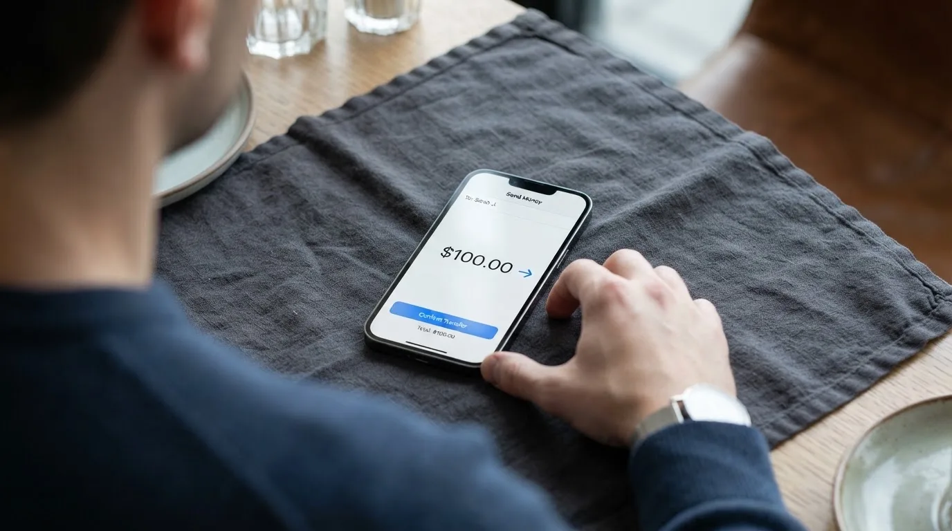 A phone showing a stablecoin transfer screen