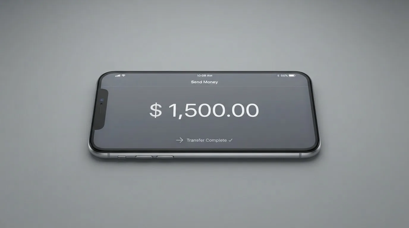 A phone showing a stablecoin transfer screen