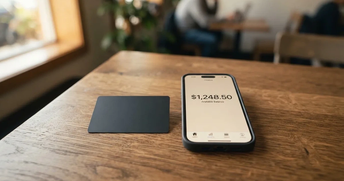 A payment card next to a phone with a crypto wallet app open