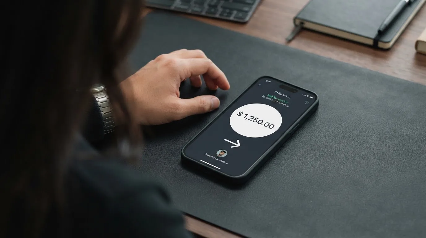 A phone showing a stablecoin transfer screen