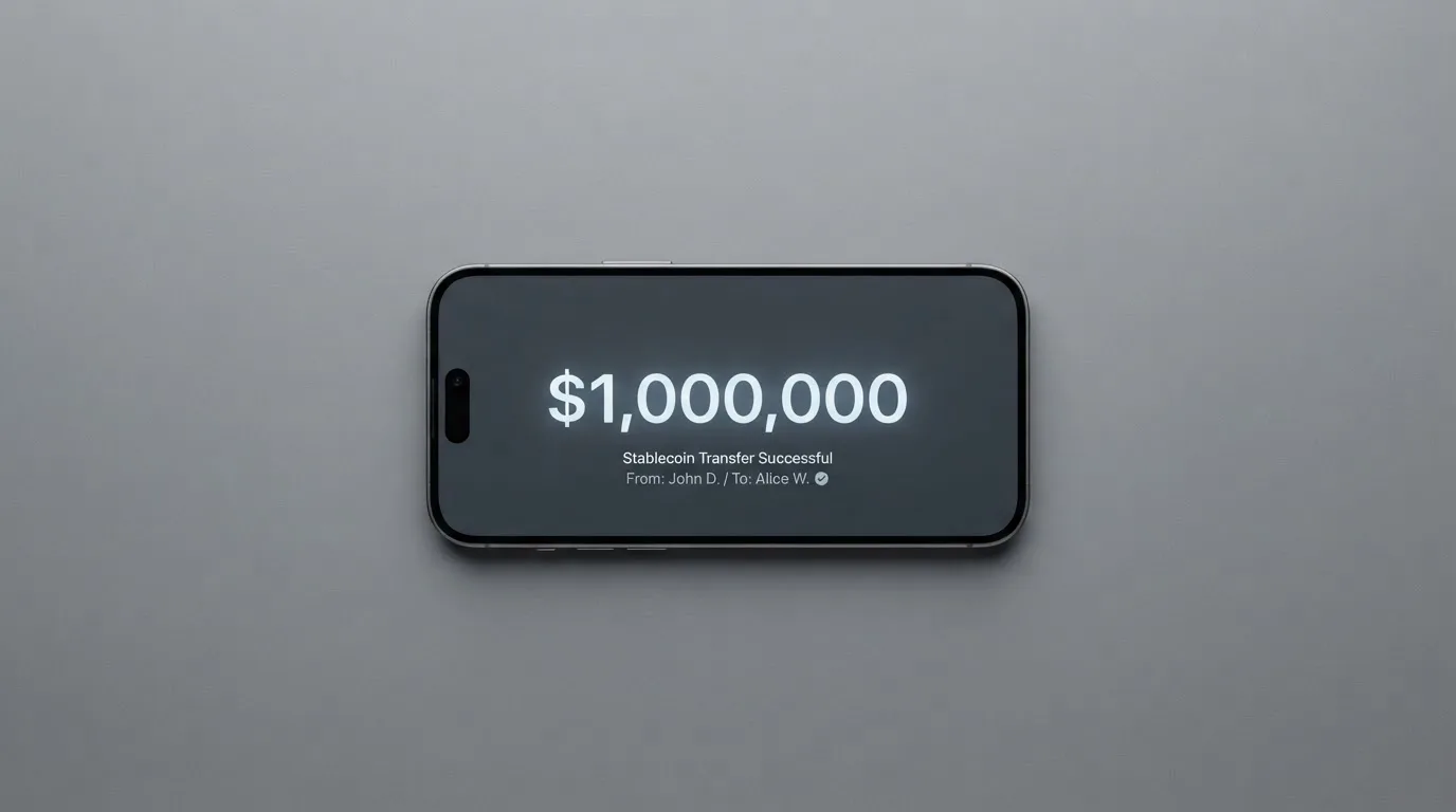 A phone showing a stablecoin transfer screen