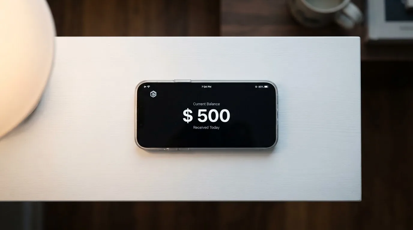 A phone showing a stablecoin transfer screen