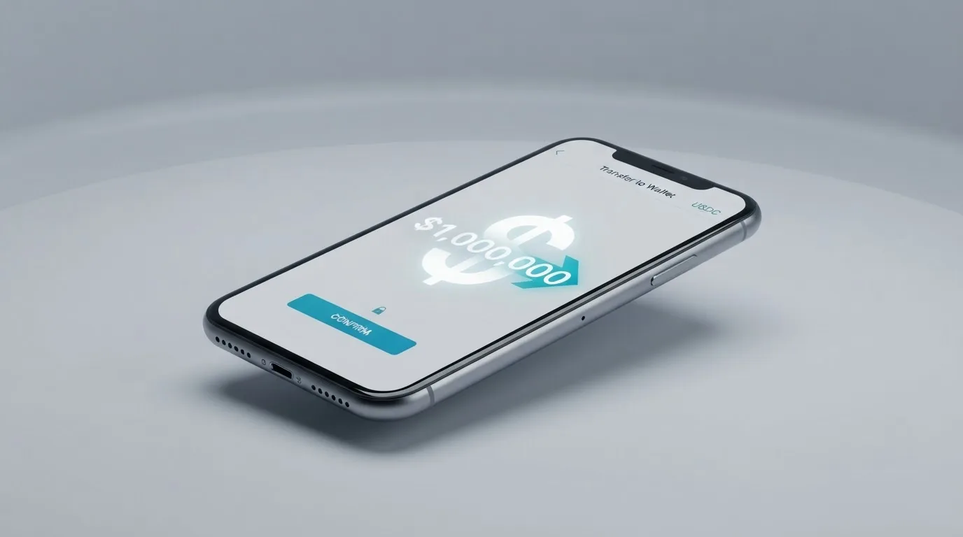 A phone showing a stablecoin transfer screen