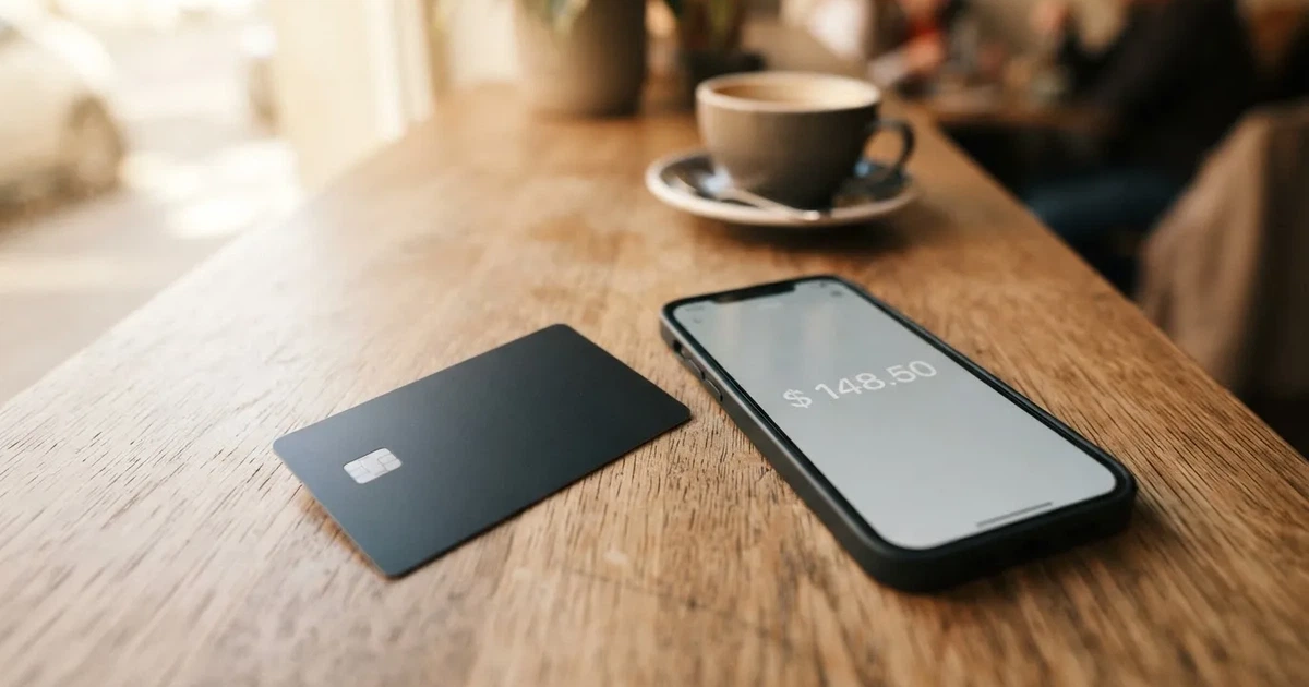Several payment cards fanned out next to a phone with a crypto wallet app