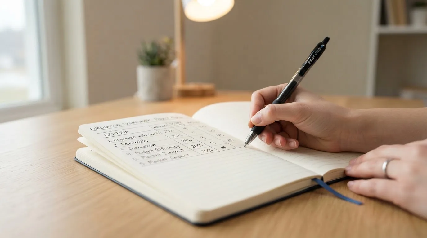 A notebook with a hand-drawn comparison table and a pen