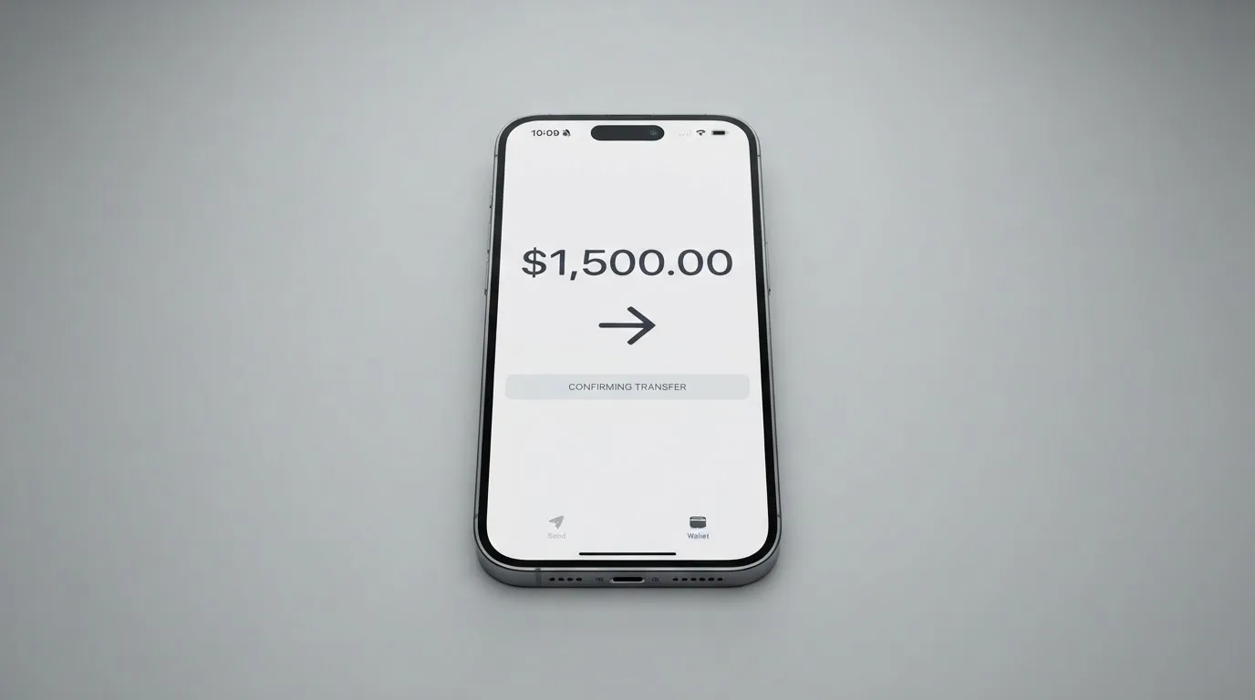 A phone showing a stablecoin transfer screen