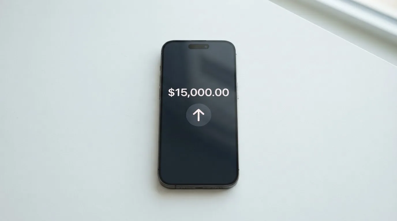 A phone showing a stablecoin transfer screen
