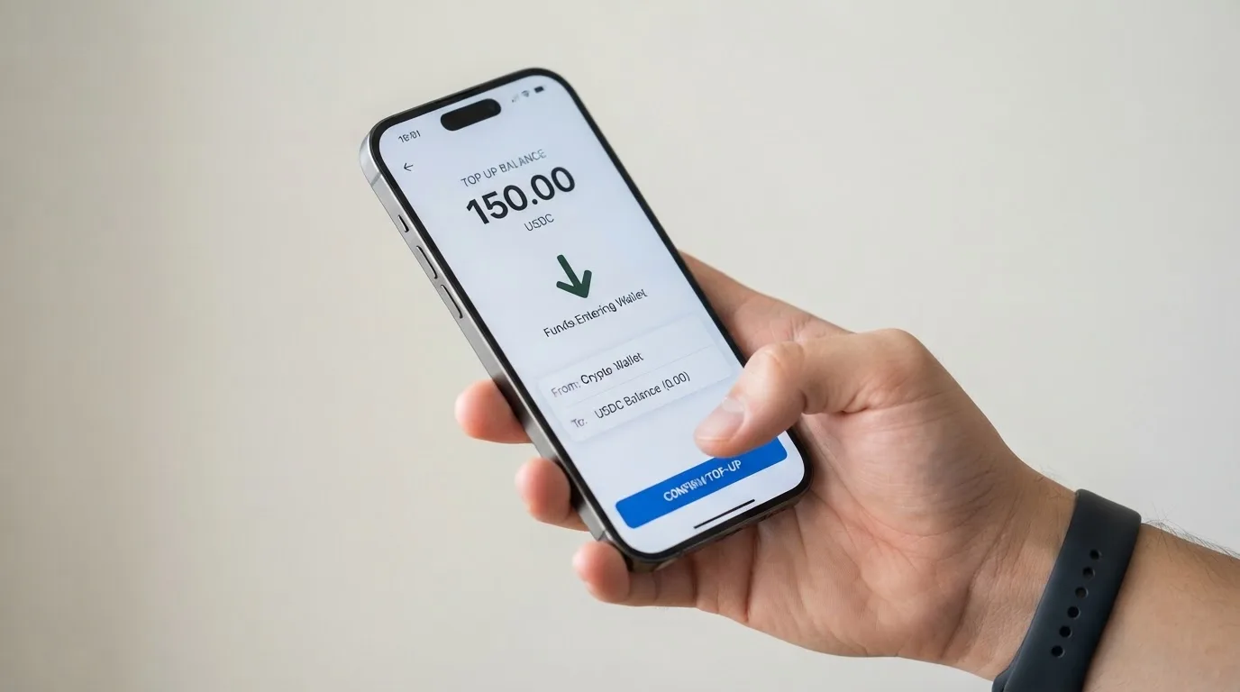 A phone showing a stablecoin transfer screen