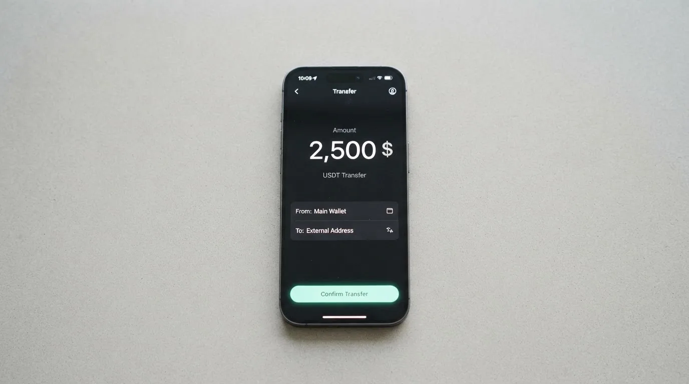 A phone showing a stablecoin transfer screen